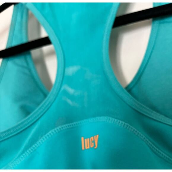 Lucy teal workout top, very slimming and tight, bra support, size Small - Picture 7 of 7